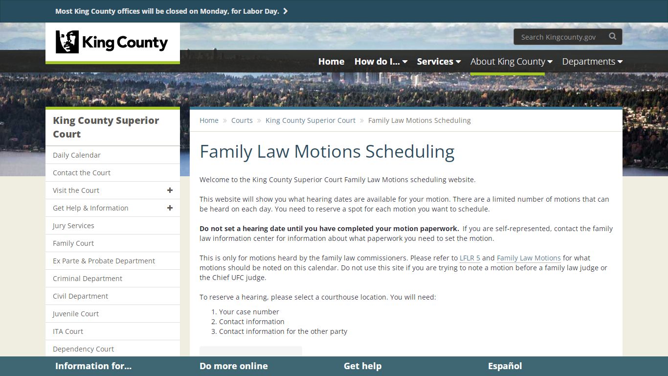 Family Law Motions Scheduling - King County