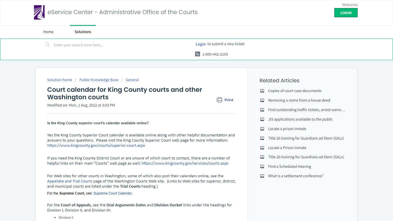 Court calendar for King County courts and other Washington courts